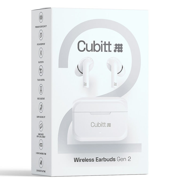 Cubitt Gen 2 Wireless Active Noise Canceling Earbuds, Bluetooth, White (CTEG2-7)