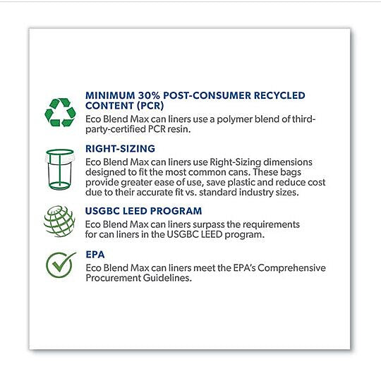 Heritage Eco Blend Max 23 Gallon Trash Bag, 28" x 45", Low Density, 0.8 mil, Clear, 250 Bags/Box (L5645TC ER1)