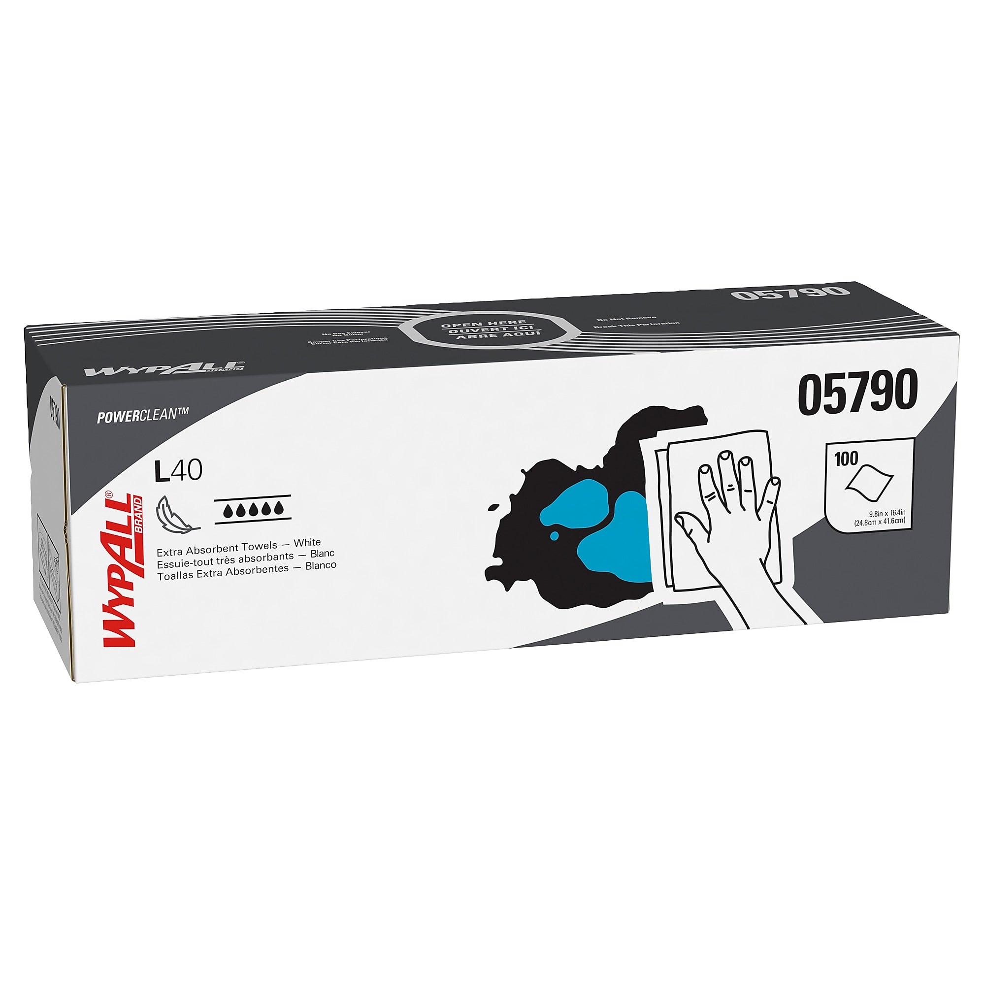 WypAll PowerClean L40 Cellulose Cleaning Wipers, 9.8" x 16.4", White, 100 Wipers/Box, 9/Carton (05790)