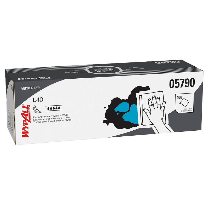 WypAll PowerClean L40 Cellulose Cleaning Wipers, 9.8" x 16.4", White, 100 Wipers/Box, 9/Carton (05790)