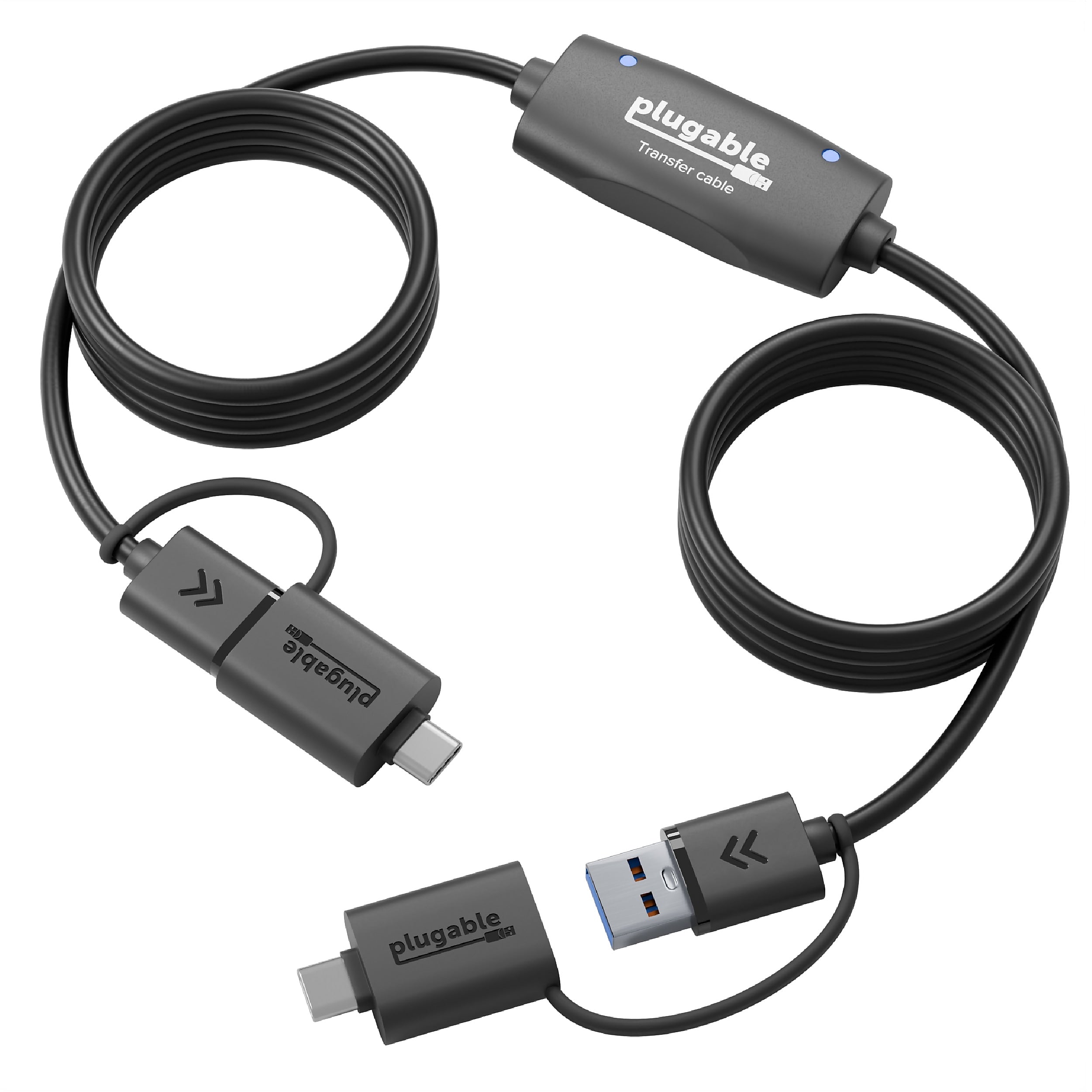 Plugable 6.6' USB Data Transfer Cable with USB-C Adapters (USBC-TRAN)