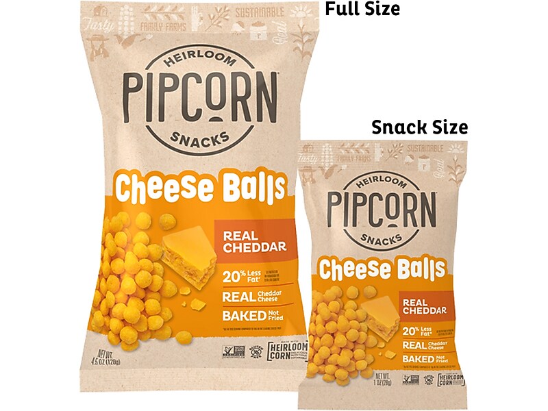 Pipcorn Gluten Free Real Cheddar Cheese Balls, 1 oz., 24 Bags/Carton (CBC1C24)
