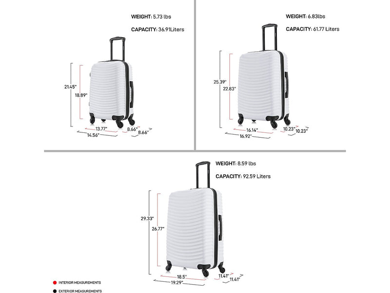DUKAP Adly 3-Piece Hardside Spinner Luggage Set, TSA Checkpoint Friendly, White (DKADLSML-WHI)