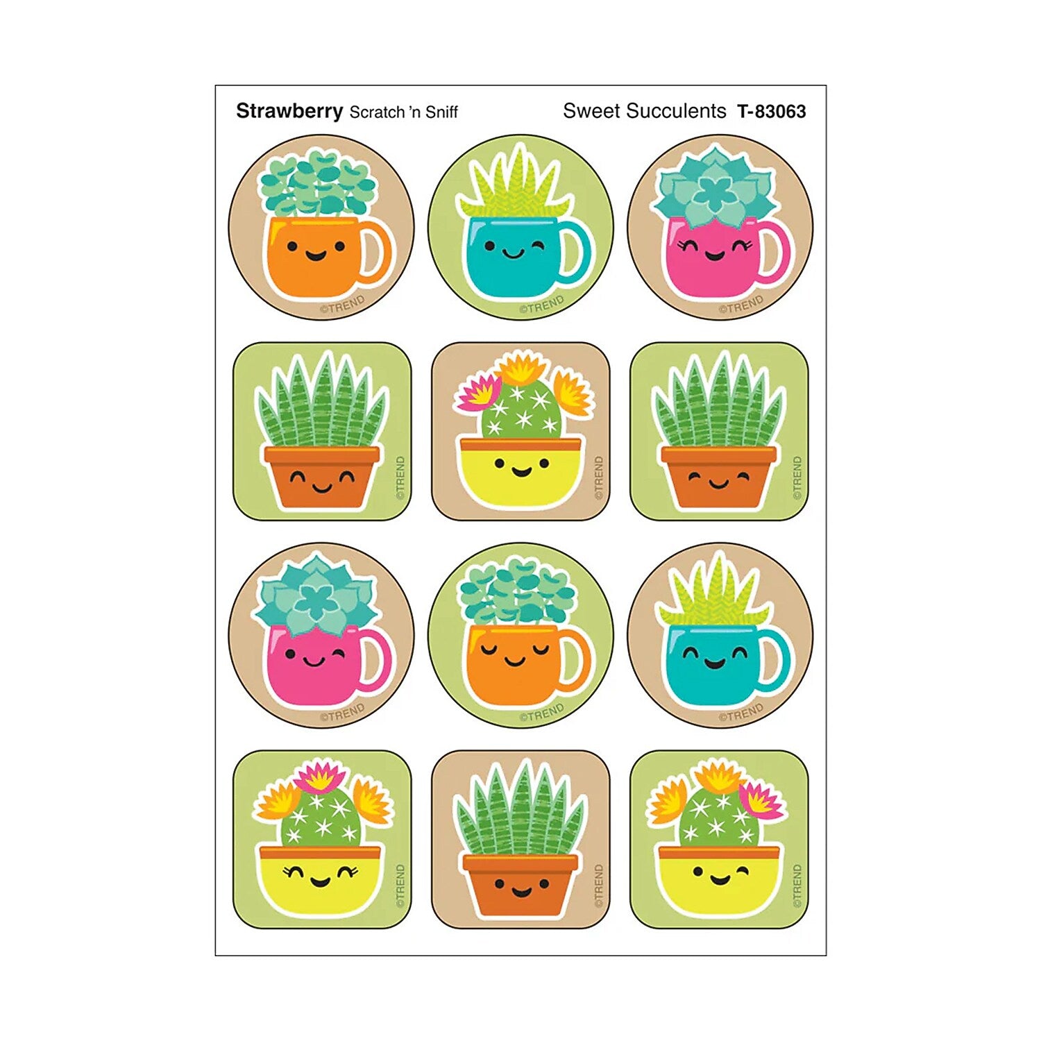 Trend Enterprises Sweet Succulents Strawberry Scent Scratch 'n Sniff Stinky Stickers, Multicolored, 48/Pack, 6/Packs/Bundle