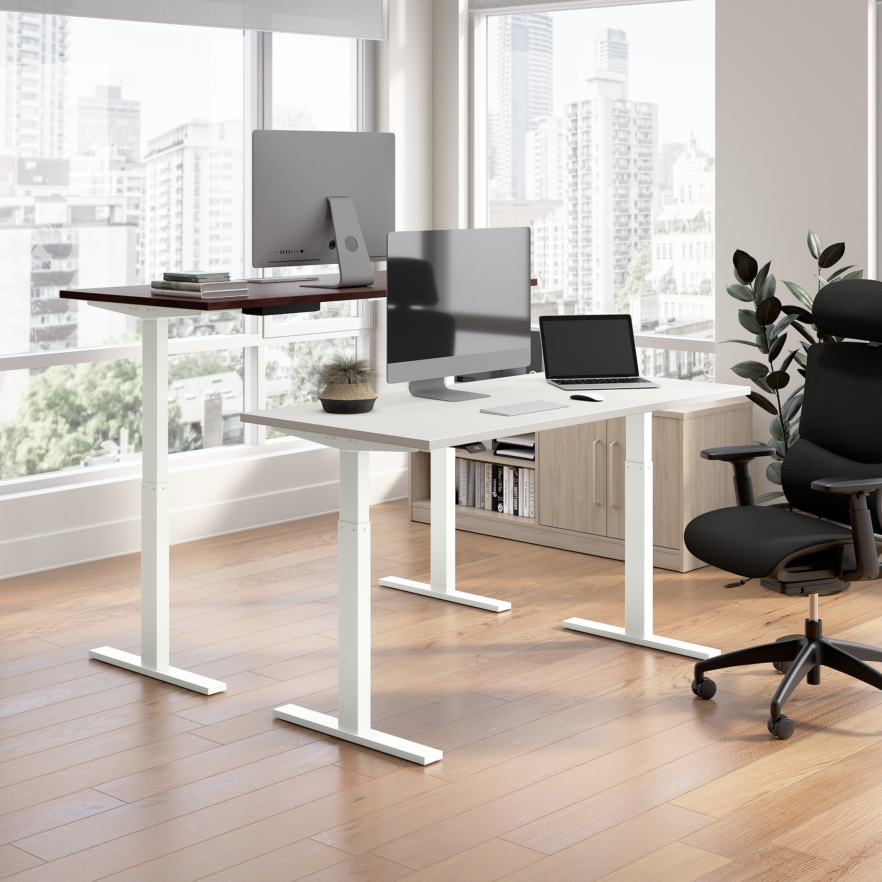 Bush Business Furniture Move 60 Series 60"W L Shaped Adjustable Standing Desk, Hansen Cherry (M6SL6078HCSK)