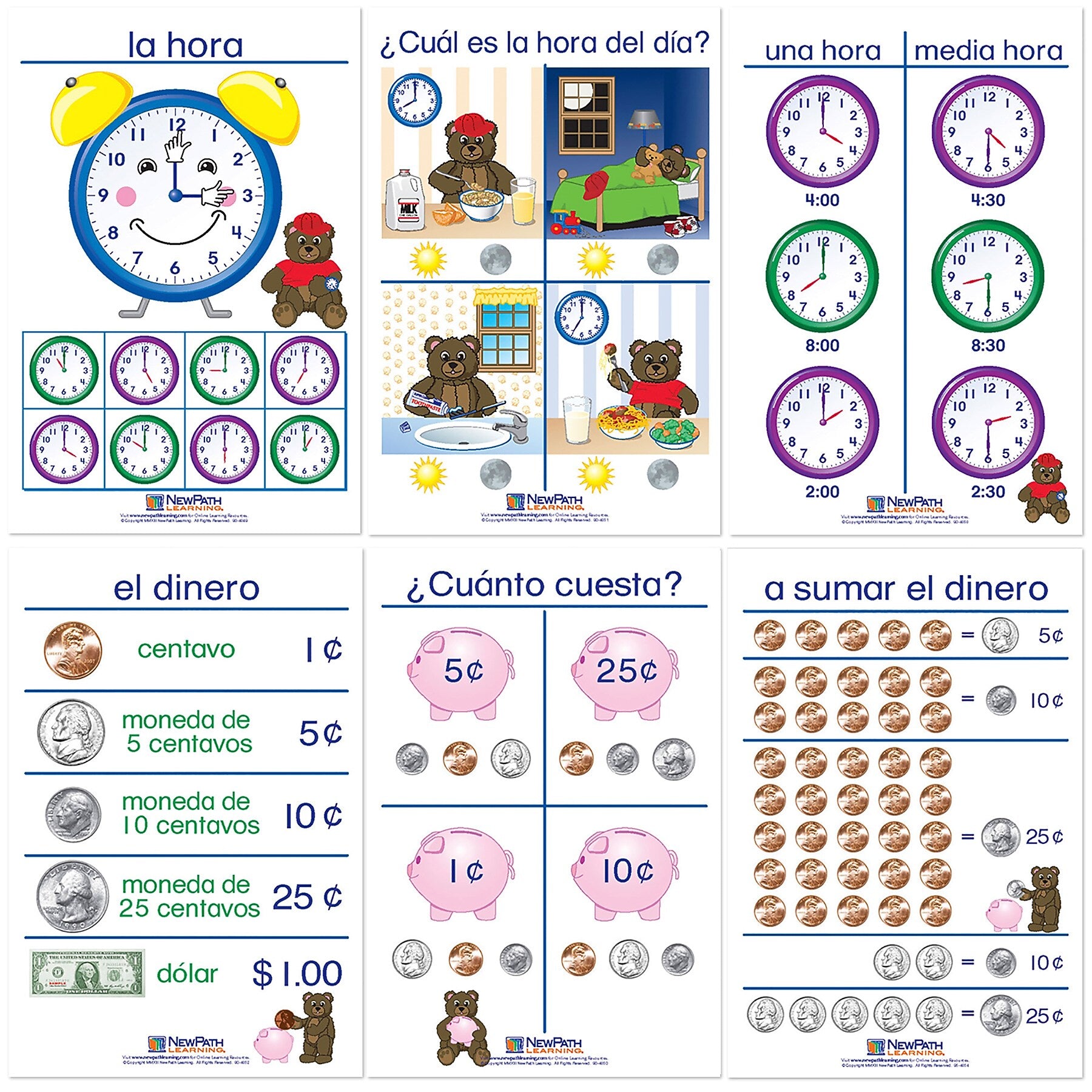 NewPath Learning Time & Money Wall Charts, Spanish Edition, 6/Set (NP-930325)