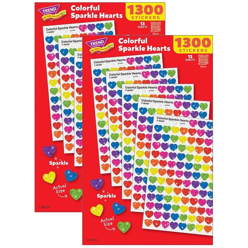 Trend Enterprises Colorful Sparkle Hearts Value Pack, Multicolored, 1300/Pack, 2/Packs/Bundle (T-46936-2)