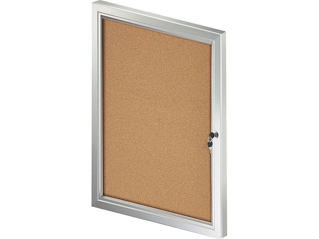 Azar Enclosed Cork Bulletin Board, Gray/Silver Frame, 2.48" x 1.92" (300223)