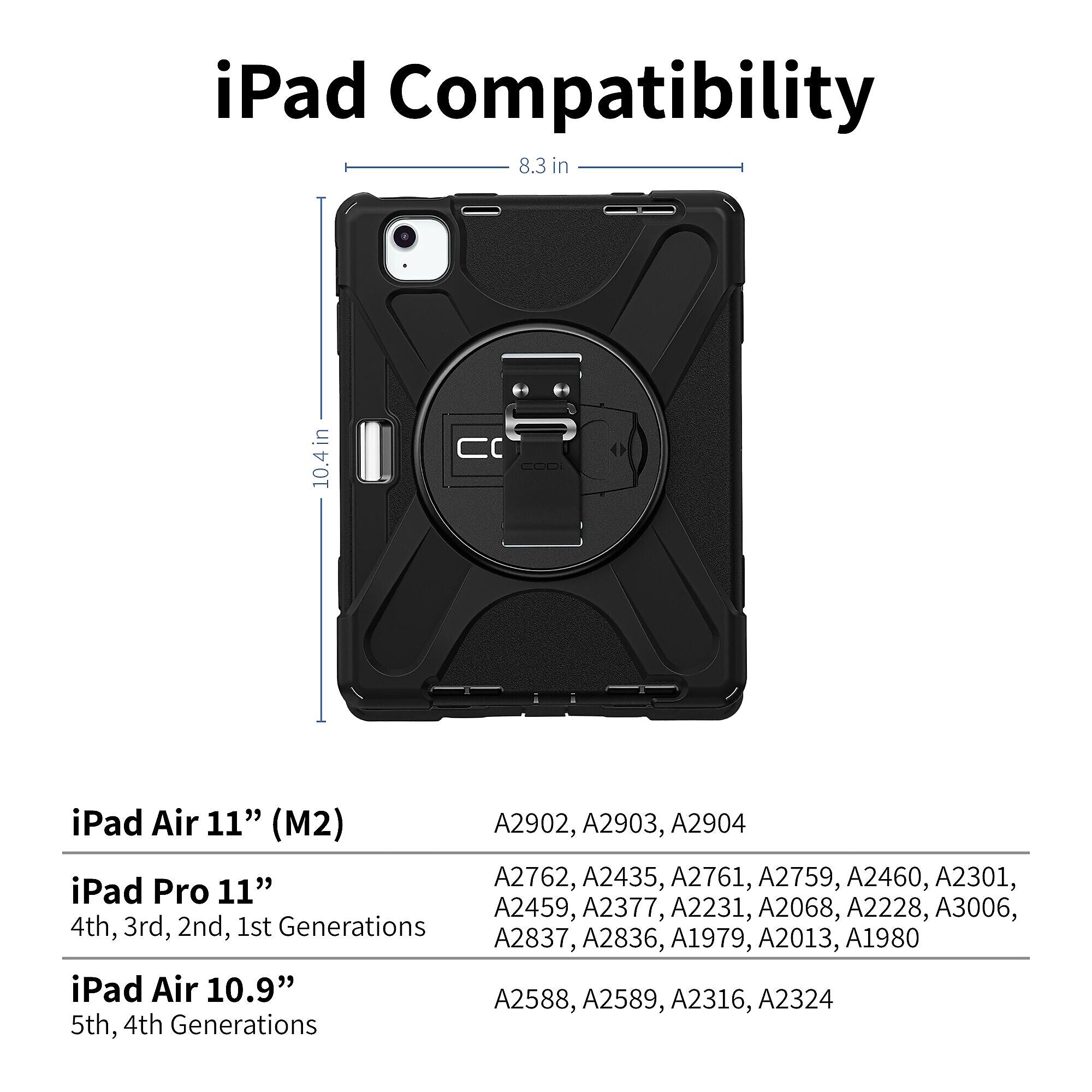 CODi Rugged Case iPad Air 11" (M2, M3), iPad Pro 11" (4th, 3rd, 2nd, 1st Gen), iPad Air 10.9" (5th, 4th Gen), Black (C30705089)