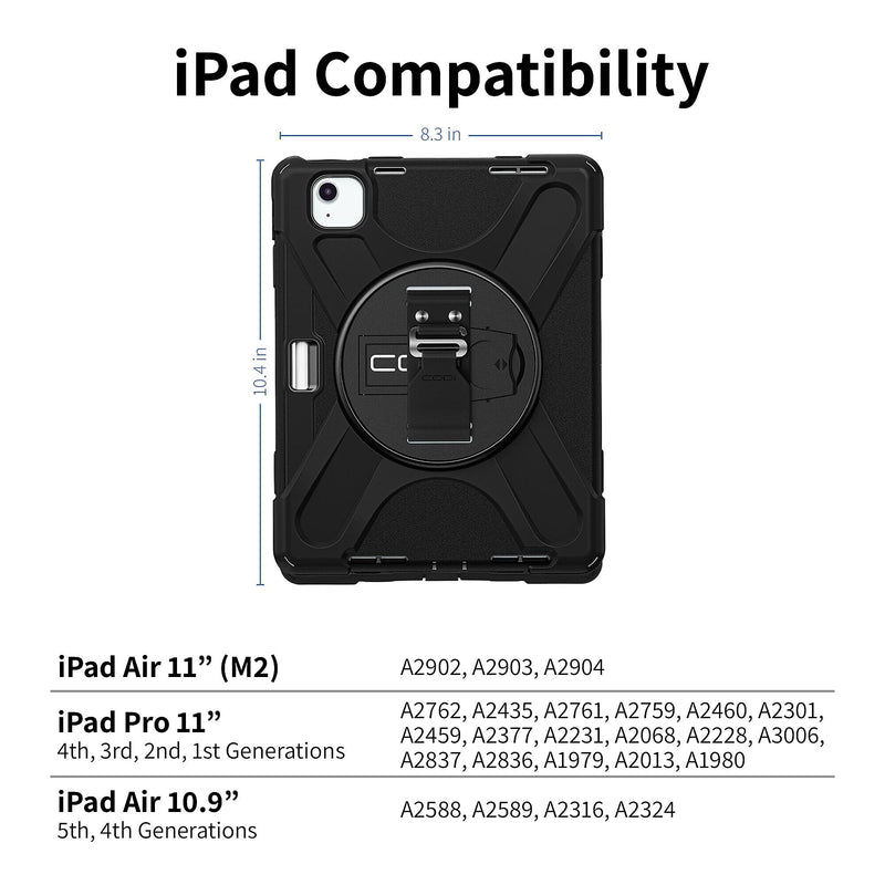 CODi Rugged Case iPad Air 11" (M2, M3), iPad Pro 11" (4th, 3rd, 2nd, 1st Gen), iPad Air 10.9" (5th, 4th Gen), Black (C30705089)