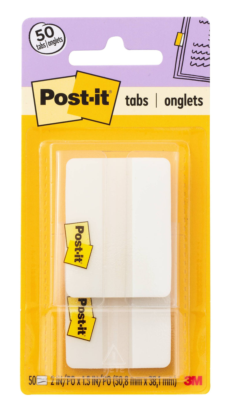 Post-it Durable Tabs, 2" Wide, White, 50 Tabs/Pack (686F-50WH)
