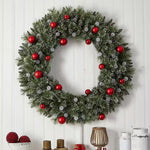Nearly Natural 4-ft Oversized Pre-Lit Frosted Holiday Christmas Wreath with Ornaments and 40 LED Globe Lights (W1275)