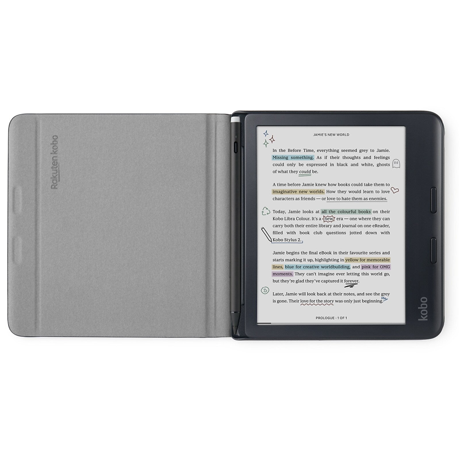 Kobo Libra Color Vegan Leather 7" Notebook SleepCover for Kobo Libra Color eReader, Black (N428-AC-BK-N-PU)