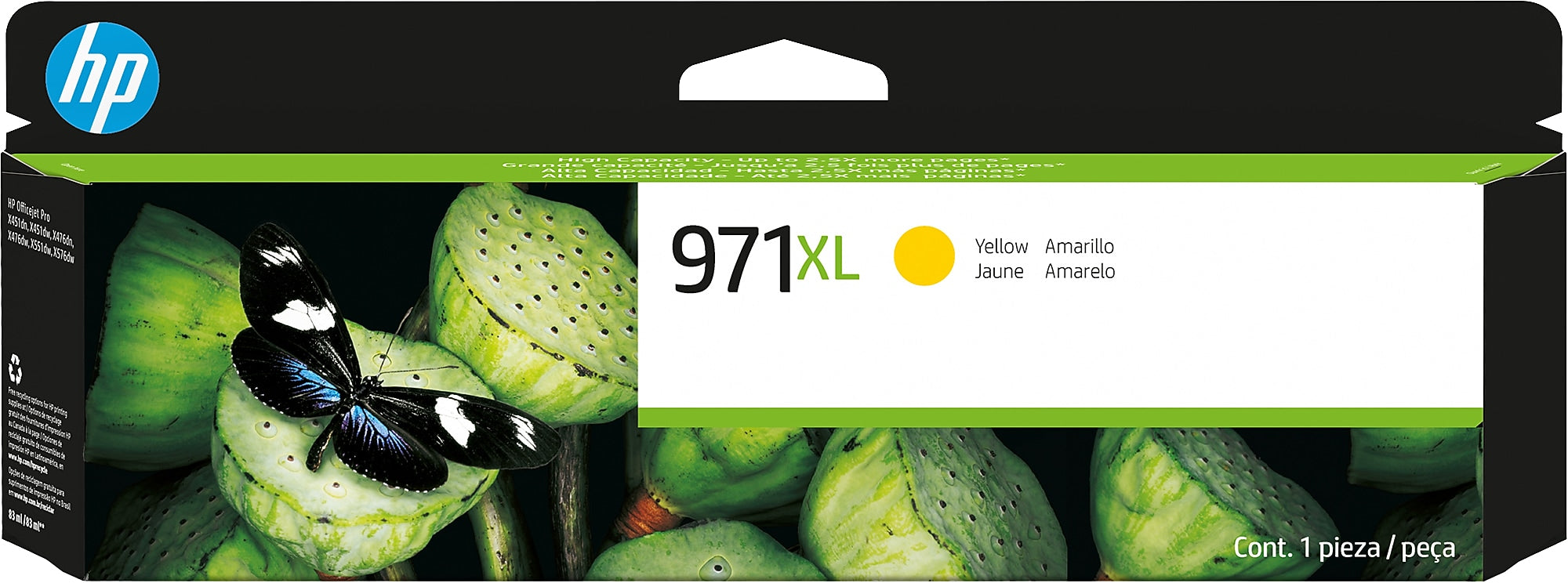 HP 971XL Yellow High Yield Ink Cartridge, Prints Up to 6,600 Pages (CN628AM)