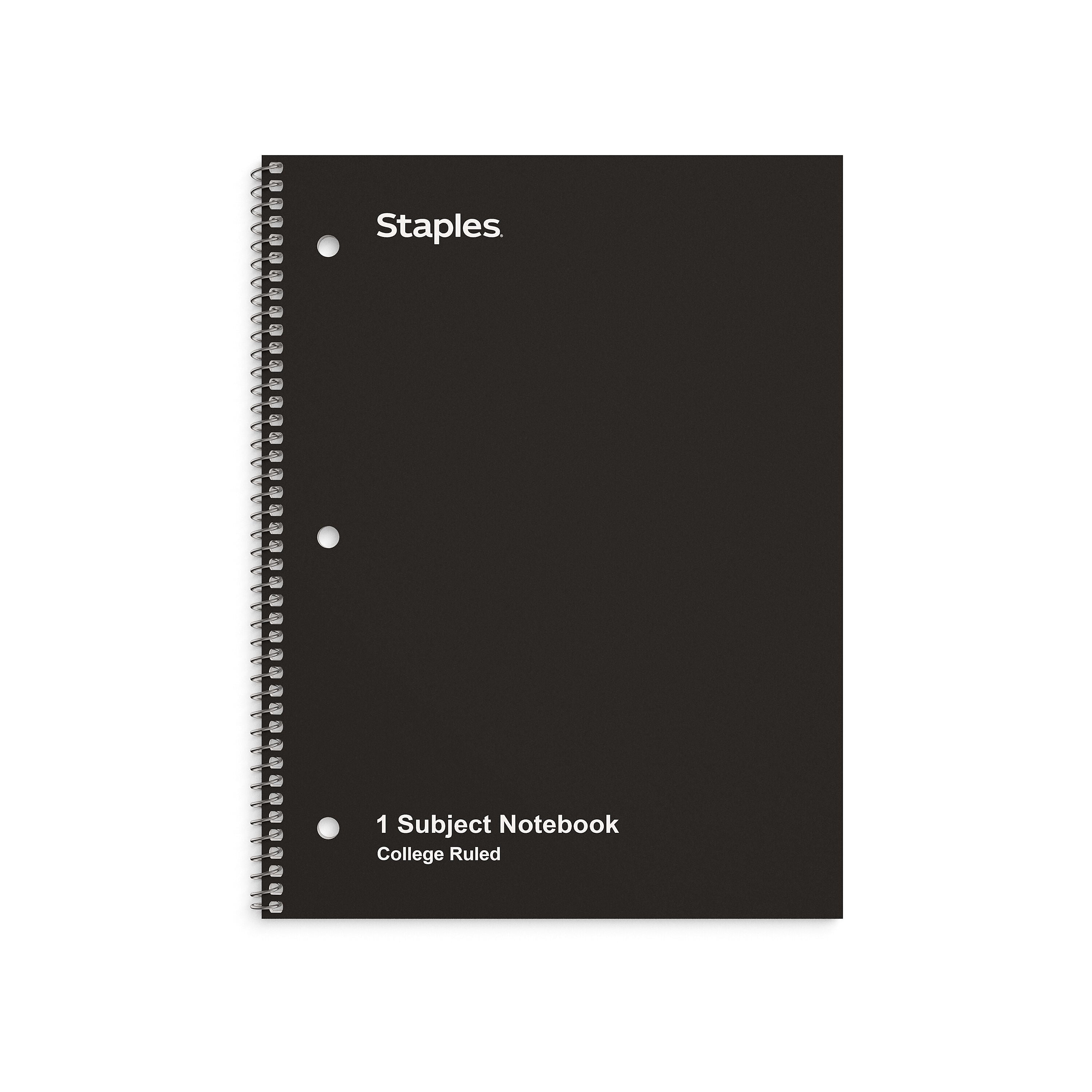 Staples 1-Subject Notebook, 8" x 10.5", College Ruled, 70 Sheets, Black (ST27499C)