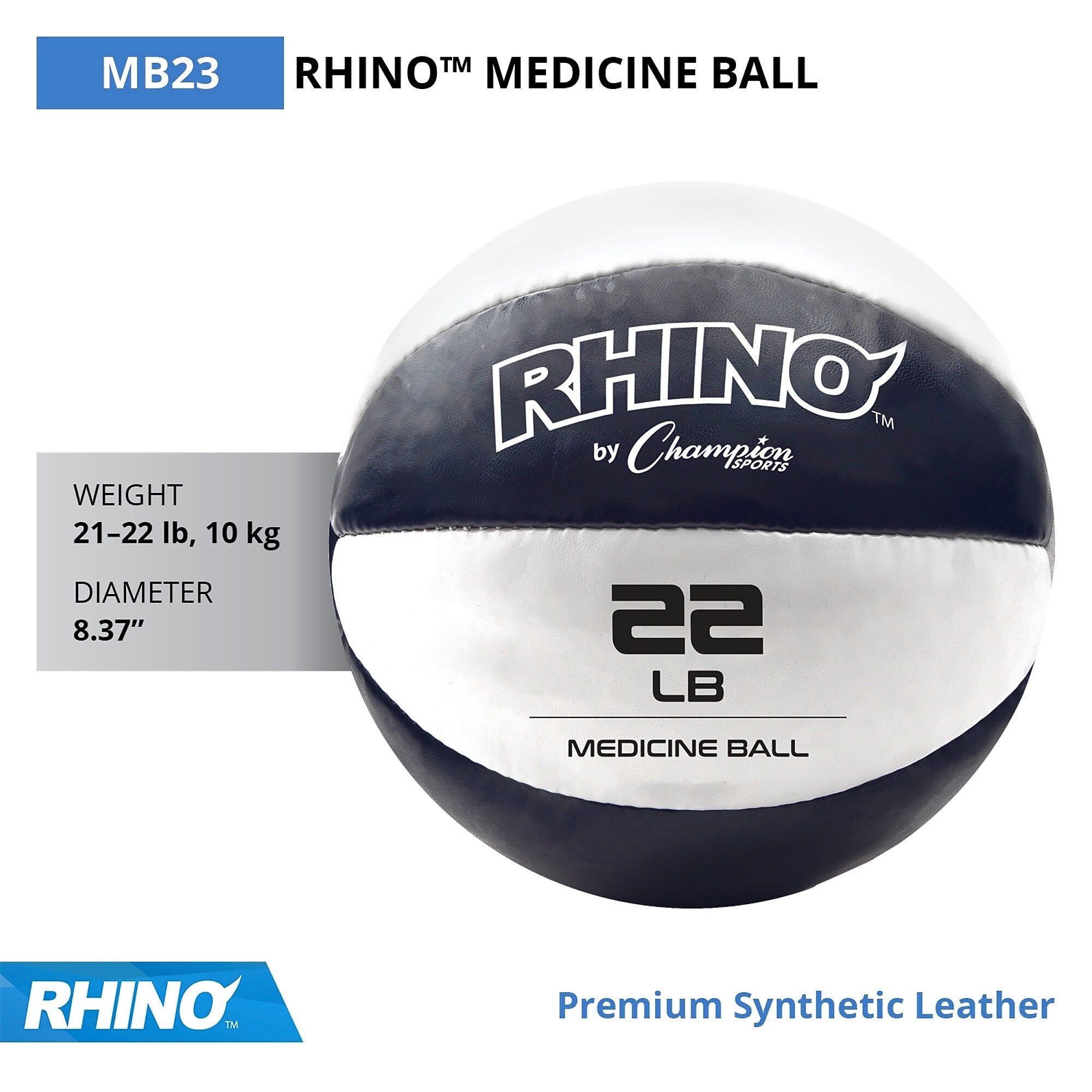 Champion Sports 22 lbs. Leather Medicine Ball, Black/White (CHMP238)