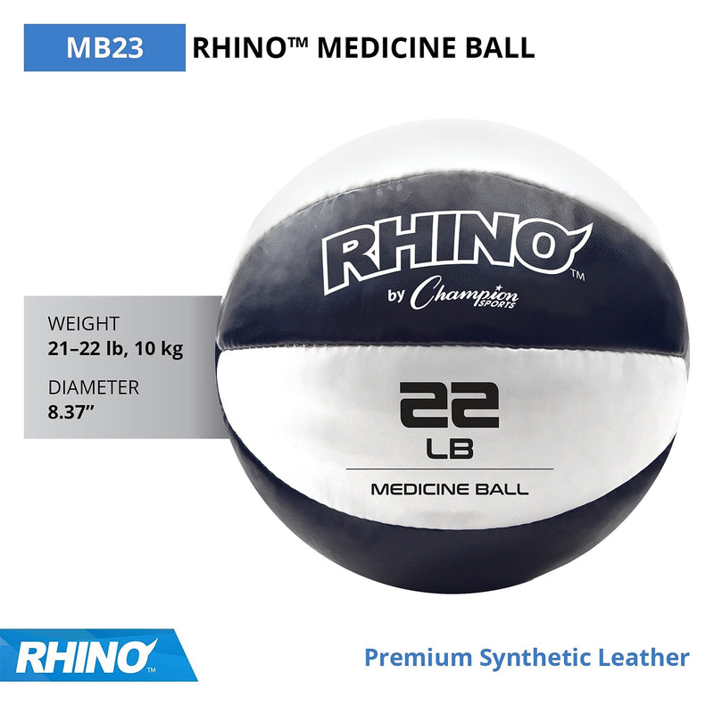 Champion Sports 22 lbs. Leather Medicine Ball, Black/White (CHMP238)