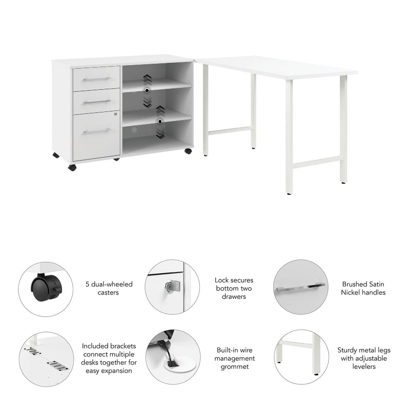 Bush Business Furniture Hustle 48"W Computer Desk and Storage Cabinet with Drawers and Shelves, White (HUS007WH)
