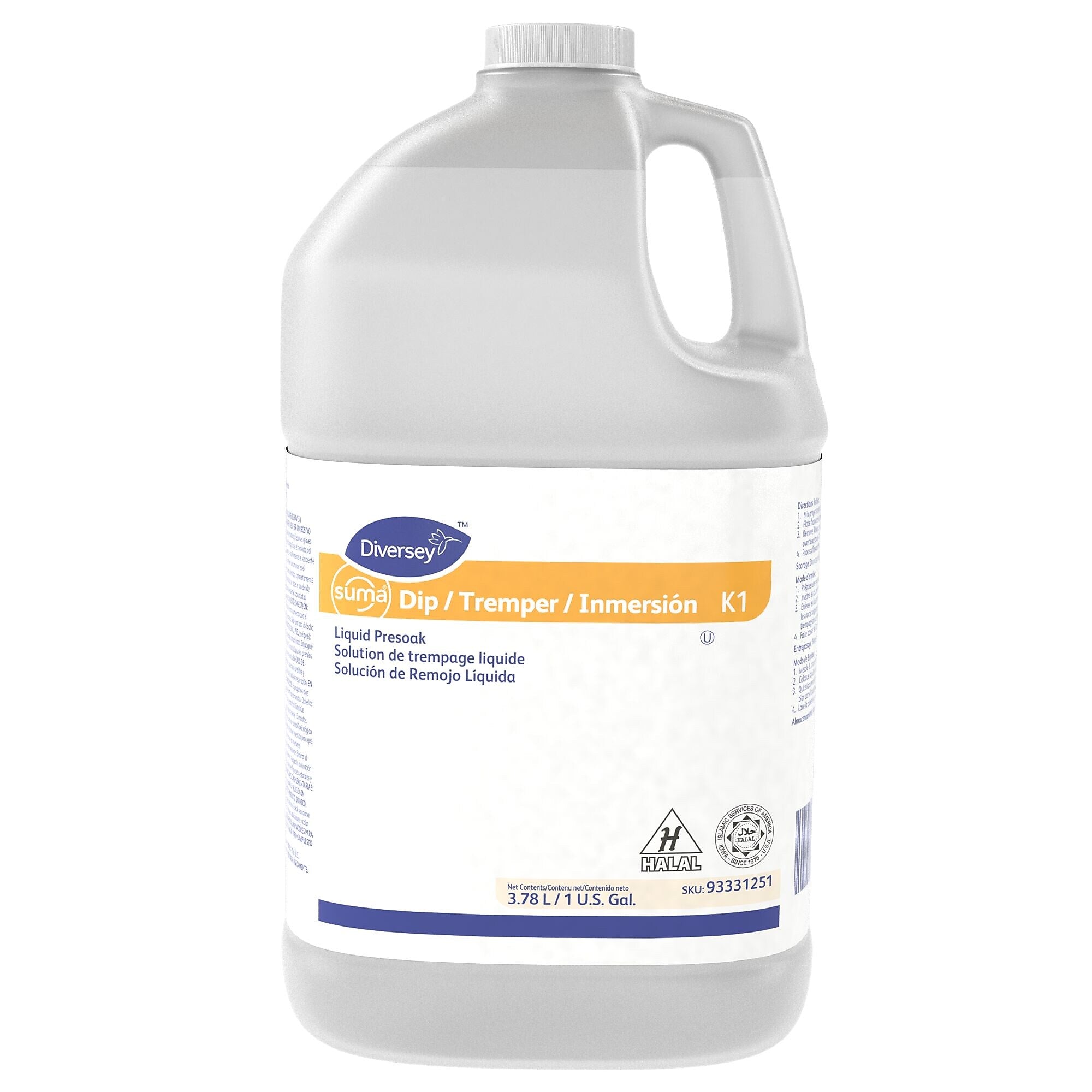 Diversey Suma Dip K1 Liquid Dish Presoak and Destainer 128 oz., 4/Carton (93331251)