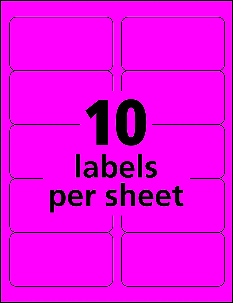 Avery Sure Feed Laser Shipping Labels, 2"x 4", Neon Magenta, 1,000 Labels/Box (5974)