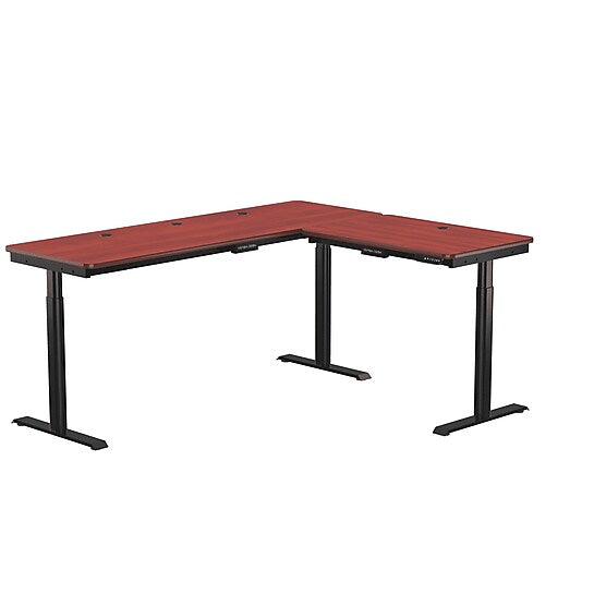 VersaDesk PowerLift 72"W Electric L-Shaped Adjustable Standing Desk, Cherry/Black (PLLSD7260-BC-APP)