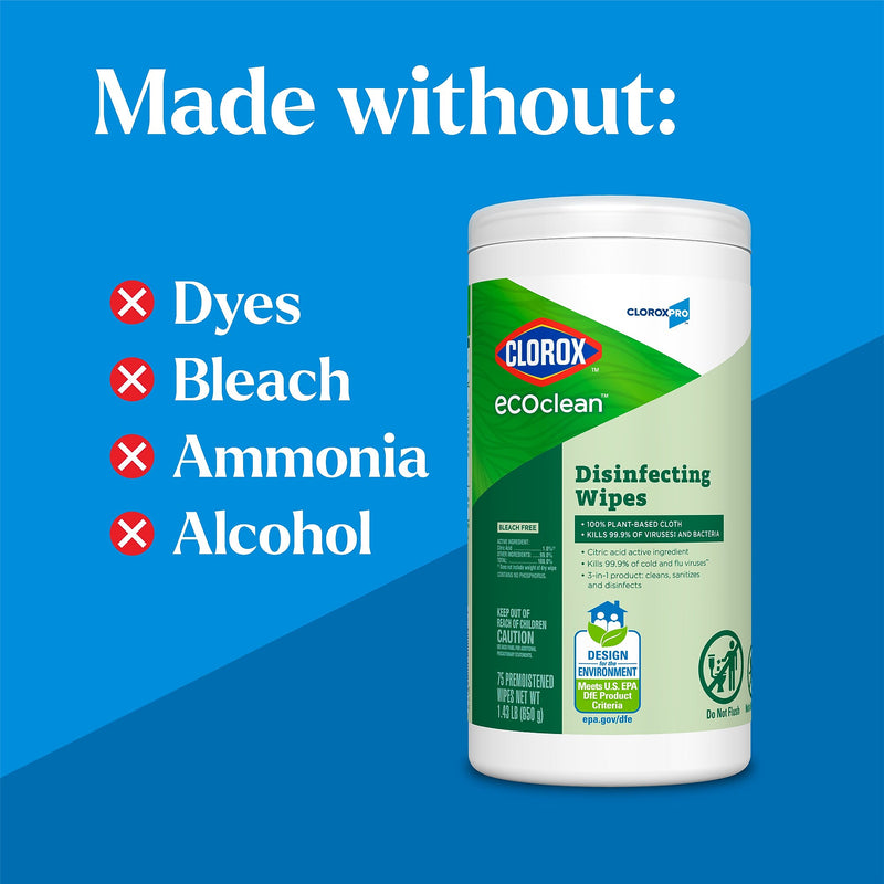 Clorox EcoClean Disinfecting Wipes, 75 Wipes/Container (60605)