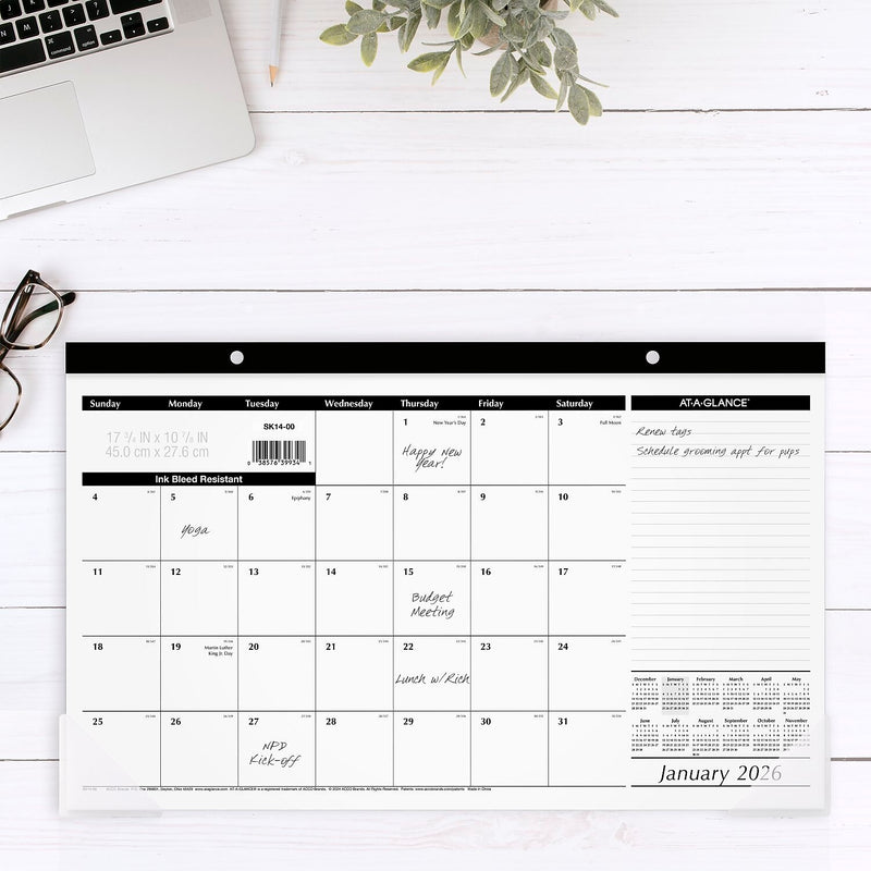 2026 AT-A-GLANCE 17.75" x 11" Monthly Desk Pad Calendar, White/Black (SK14-00-26)