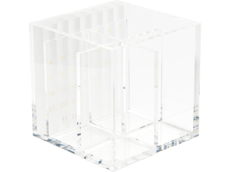 Russell+Hazel Bloc 2-Compartment Stackable Acrylic Pencil Cup with Monthly Calendar, Clear/Gold (93917)