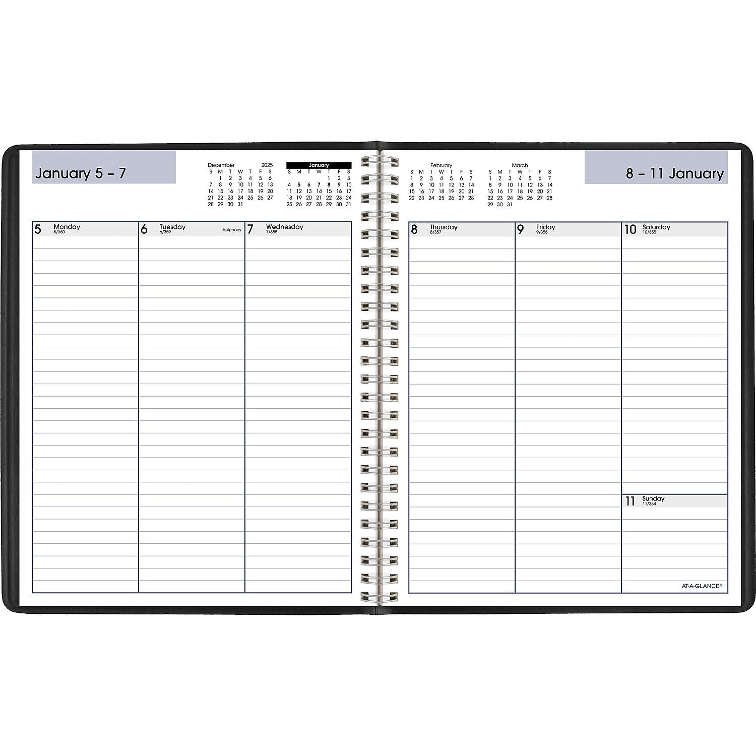 2026 AT-A-GLANCE DayMinder 7" x 8.75" Weekly Planner, Faux Leather Cover, Black (G590-00-26)