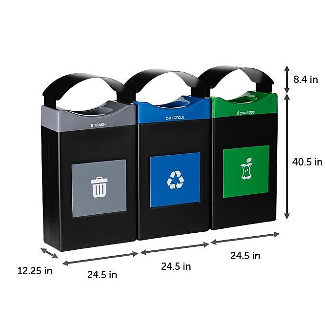 Commercial Zone Avante Polyethylene Three-StreamTrash, Recycling and Compost Center, 90-Gallon, Multicolored (787308MSA)