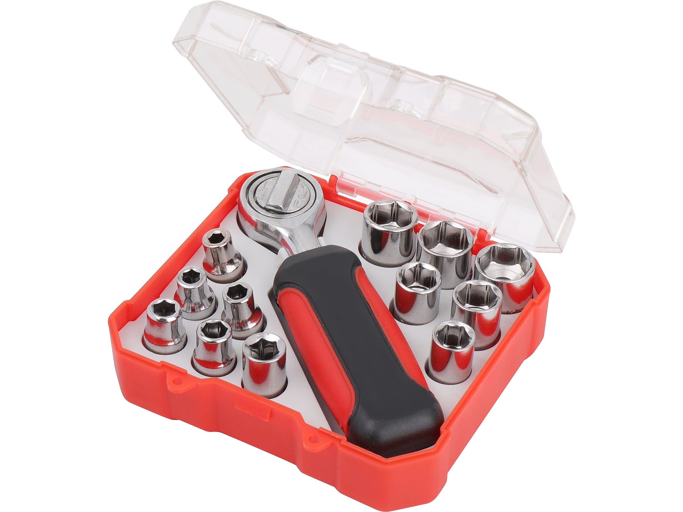 Apollo Tools 13-Piece 0.25" Drive Metric Socket Set, Red/Black (DT5023)