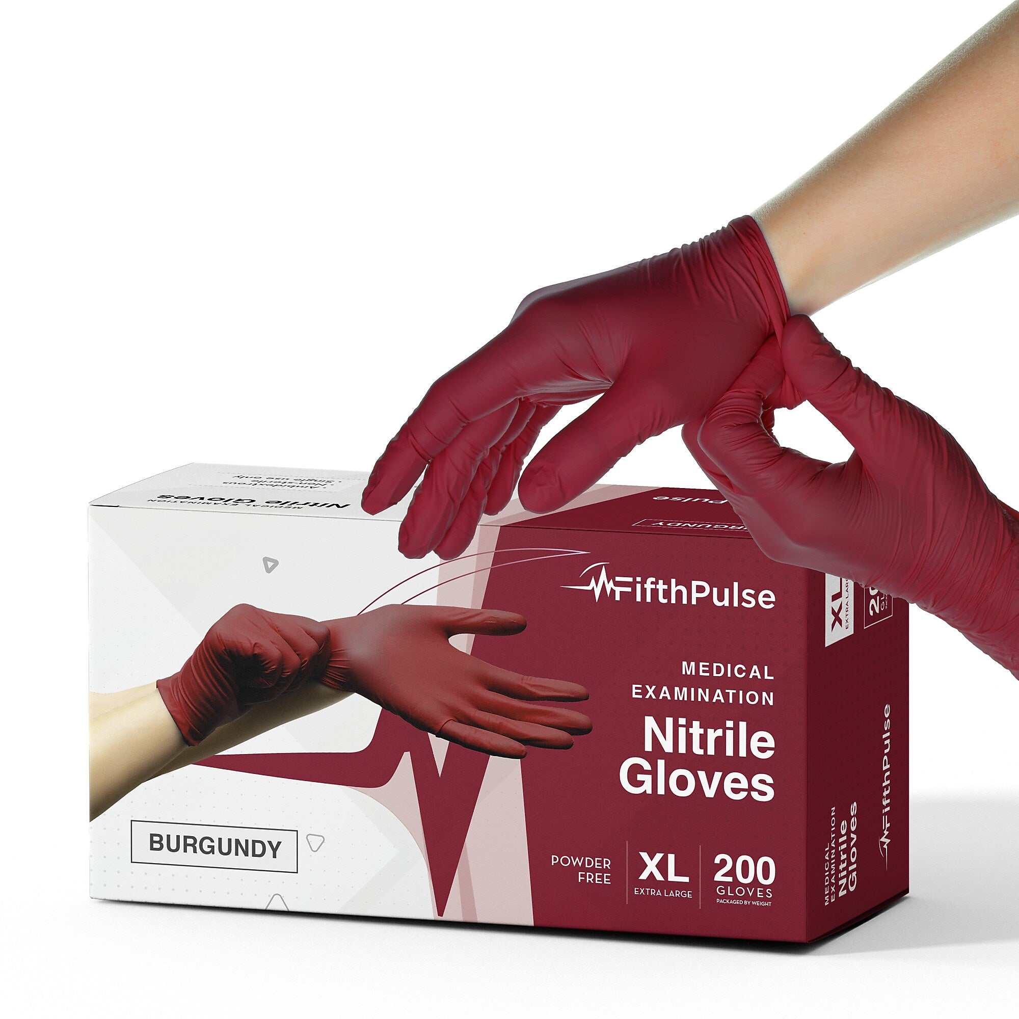 FifthPulse Powder Free Nitrile Gloves, Latex Free, X-Large, Burgundy, 200/Box (FMN100427)
