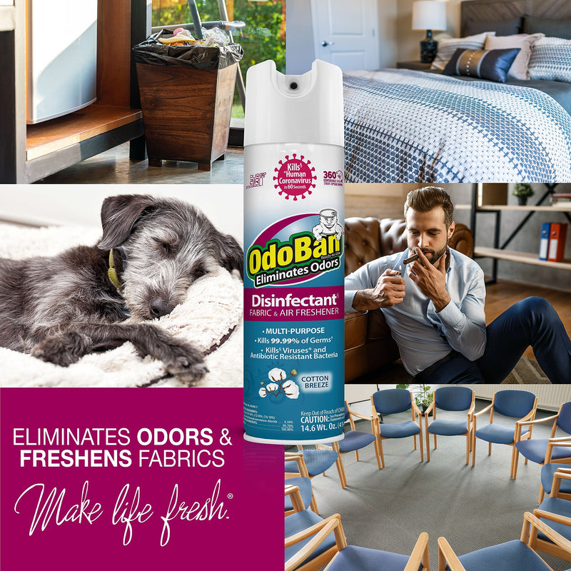 OdoBan Ready to Use Disinfectant Air Freshener & Deodorizer Spray, 14.6 oz., Cotton Breeze Scent (910801-14A)