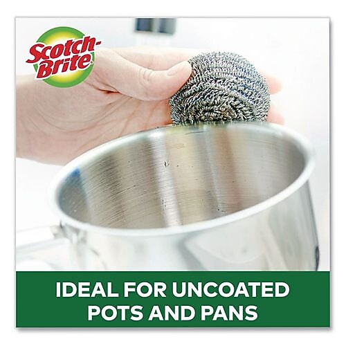 Scotch-Brite Heavy Duty Stainless Steel Scrubber, Gray/Silver, 12 Pads/Pack (84)