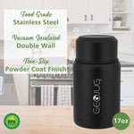 Brentwood Geojug Stainless Steel Double Walled Food Jar with Bowl & Folding Spoon, 17 oz., Black (FTS-500BK)