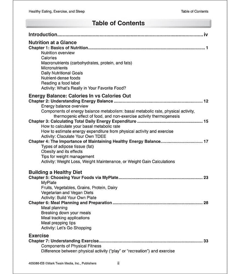 Mark Twain Healthy Eating, Exercise, and Sleep Workbook