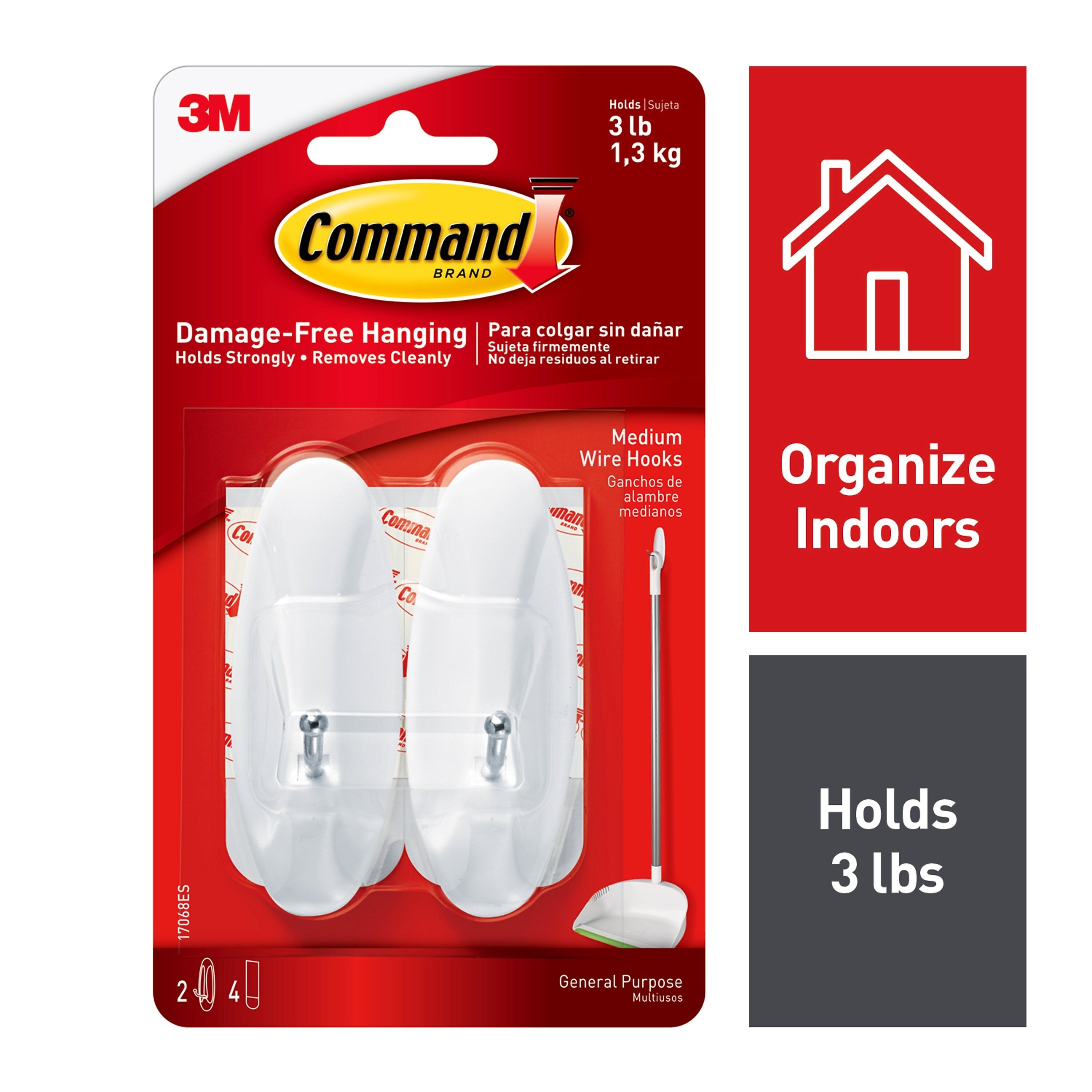 Command Medium Wire Hooks, 3 lb., White, 2/Pack (17068)