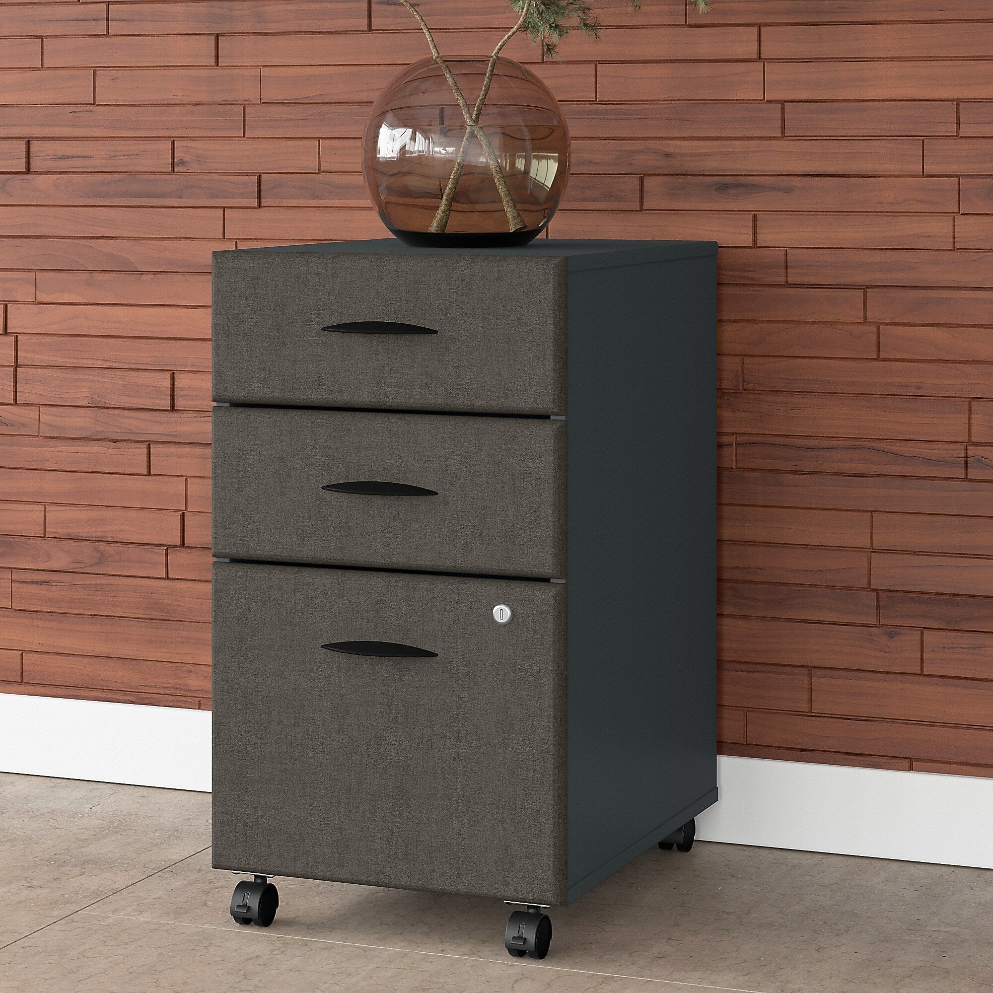 Bush Business Furniture Cubix 3-Drawer Mobile Vertical File Cabinet, Letter/Legal Size, Lockable, Slate (WC84853PSU)