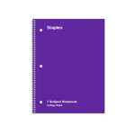Staples 1-Subject Notebook, 8" x 10.5", College Ruled, 70 Sheets, Purple (ST27501C)