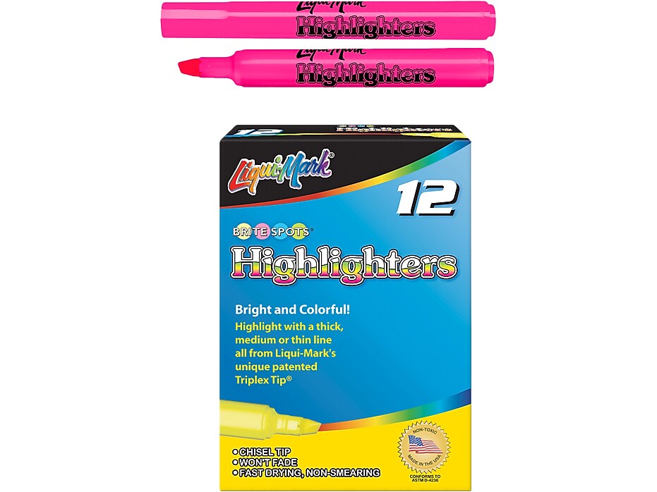 Liqui-Mark Tank Fluorescent Highlighter, Chisel Tip, Pink, Dozen (60622)