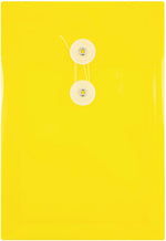 JAM Paper Premium Plastic Filing Envelope with Button & String Closure, Yellow, 3/Pack (472B1YEX3)