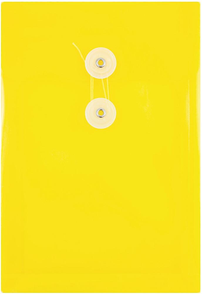 JAM Paper Premium Plastic Filing Envelope with Button & String Closure, Yellow, 3/Pack (472B1YEX3)