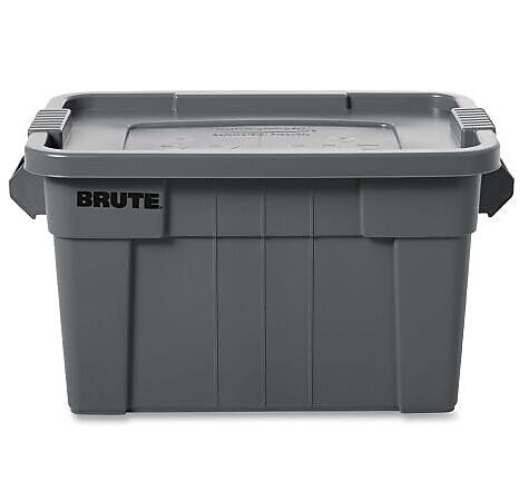 Rubbermaid Commercial BRUTE Tote with Lid, 14 gal, 27.5" x 16.75" x 10.75", Gray (9S30GRAEA)