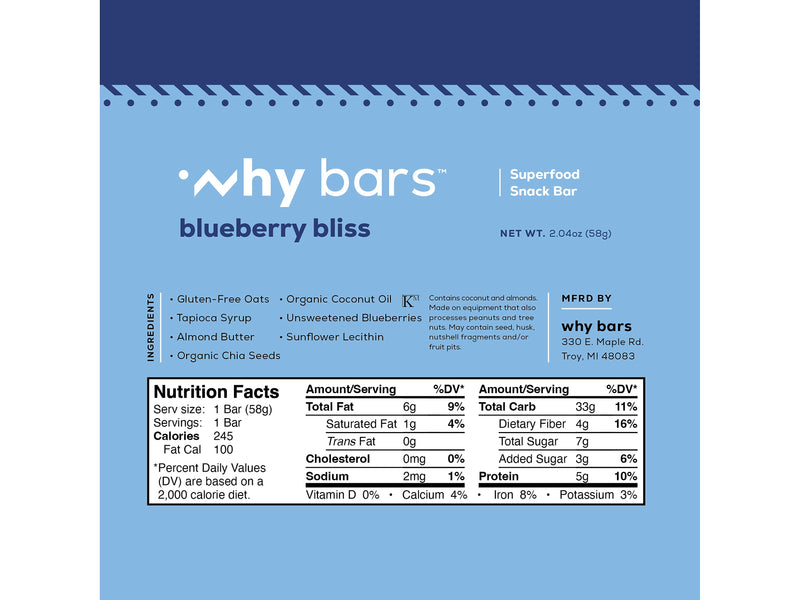 Why Bars Gluten-Free Blueberry Bliss Superfood Energy Bar, 2.04 oz., 12 Bars/Box (WB6)