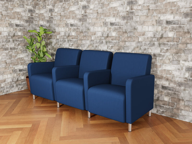Lesro Ravenna Vinyl 3-Seat Lounge Reception Tandem Seating, Patriot Plus Imperial Blue/Brushed Steel (RV3103.FBS-01PPIB)