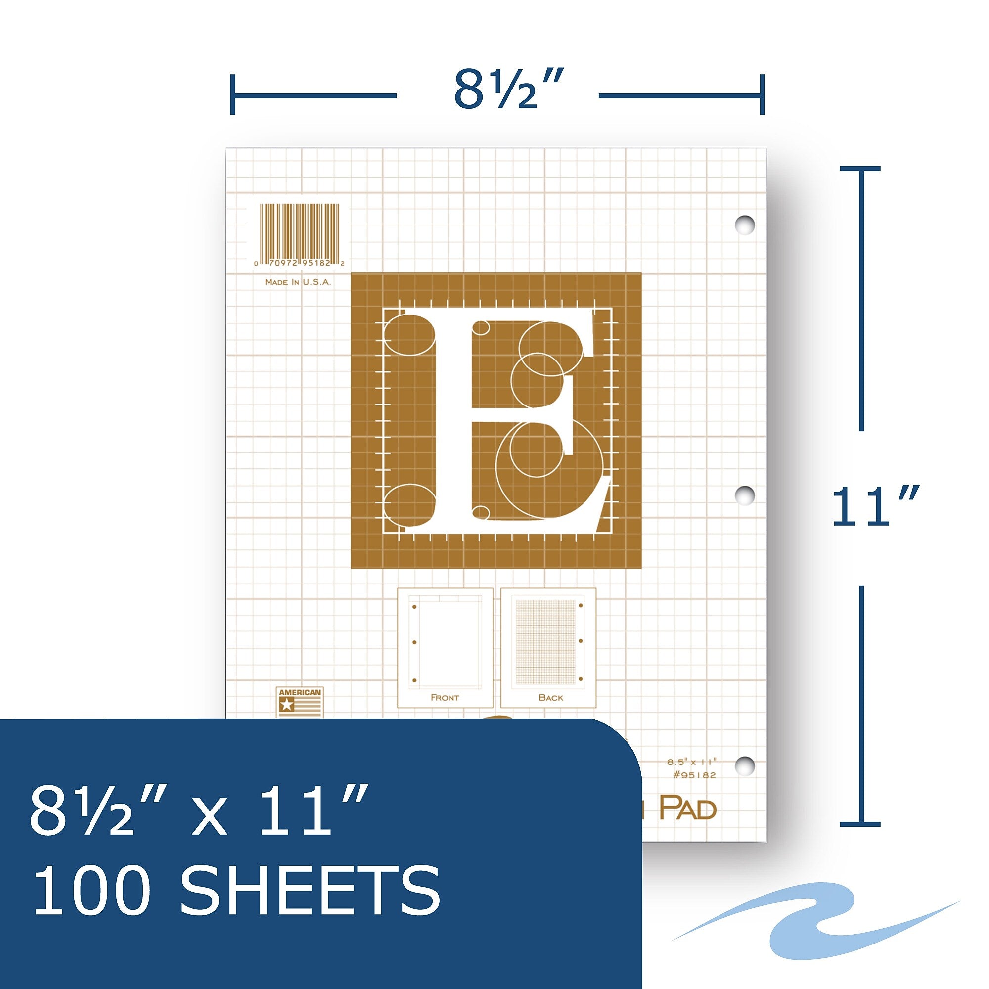 Roaring Spring Paper Products Engineer Calculation Graph Pad, 8.5" x 11", Graph Ruled, Manila, 100 Sheets/Pad (95182)