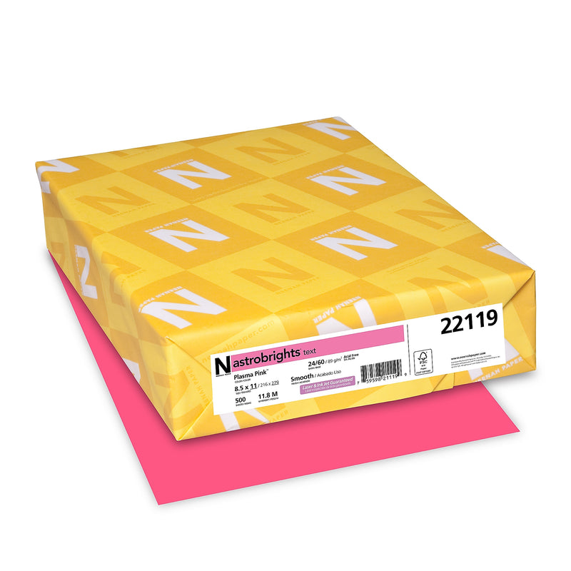 Astrobrights 8.5" x 11" Color Multipurpose Paper, 24 lbs., Plasma Pink, 500 Sheets/Ream, 10/Ream (WAU22119CT)