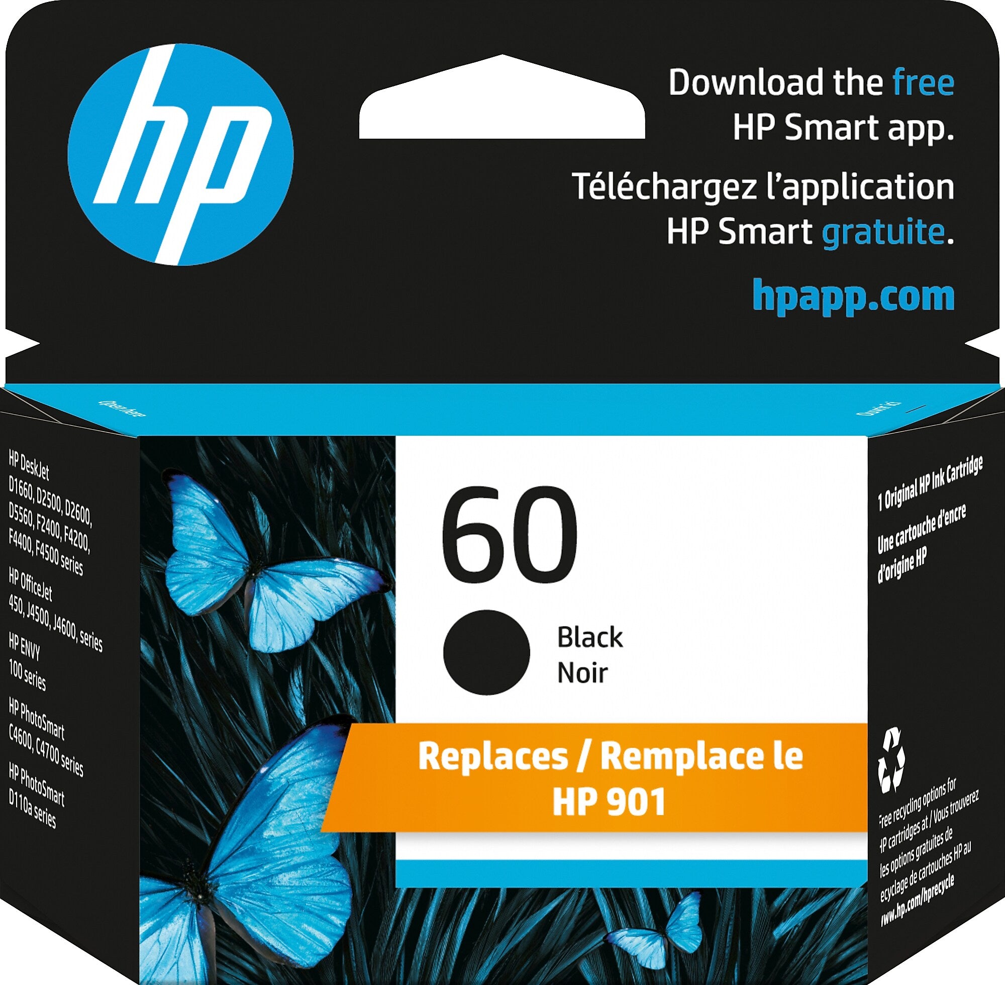 HP 60 Black Standard Yield Ink Cartridge, Prints Up to 200 Pages (CC640WN#140)