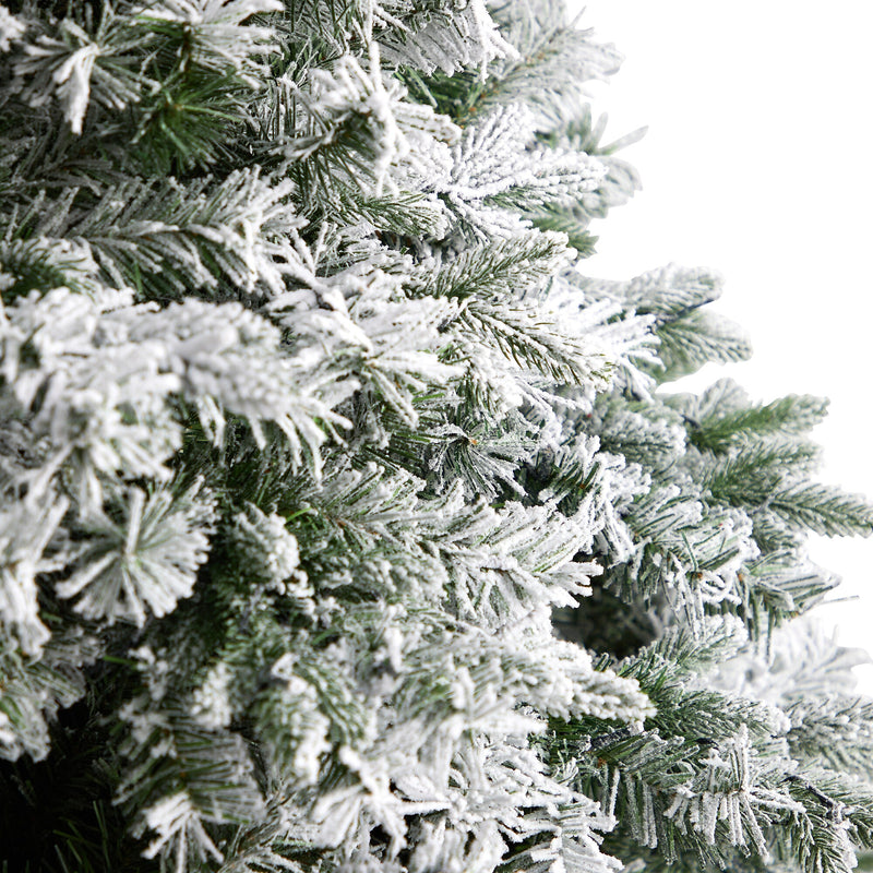 Nearly Natural 10-ft Flocked Vermont Mixed Pine Artificial Christmas Tree with 800 LED Lights and 2200 Bendable Branches (T3387)