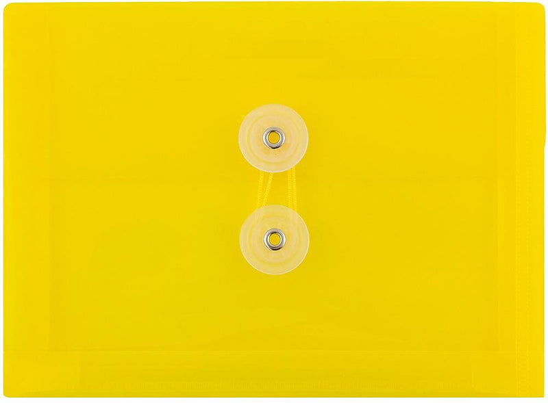 JAM Paper Premium Plastic Filing Envelope with Button & String Closure, Yellow, 3/Pack (920B1YEX3)